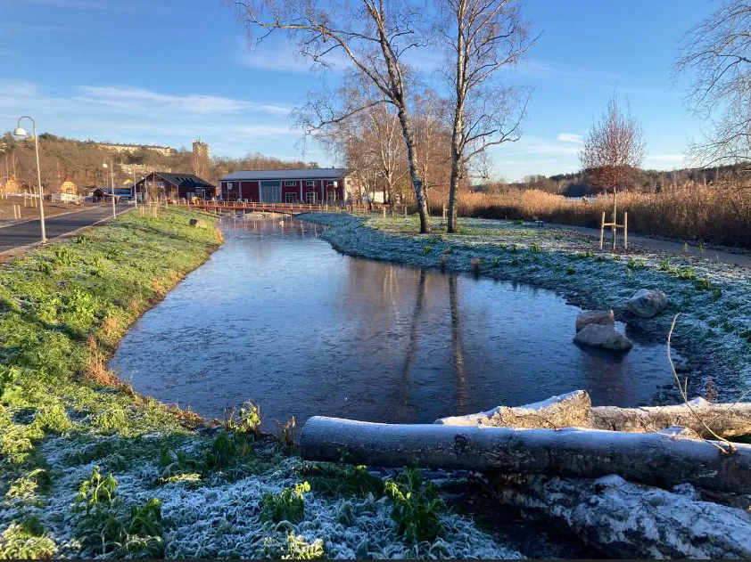 Foto visar damm under entreprenadens slutskede.